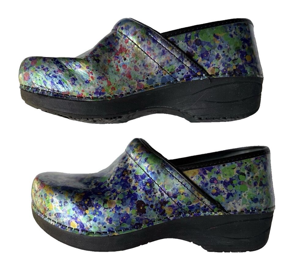 Dansko XP 2.0 Women's Multicolor Watercolor Dots Patent Leather Clogs Sz 9 Nurse - Picture 6 of 16